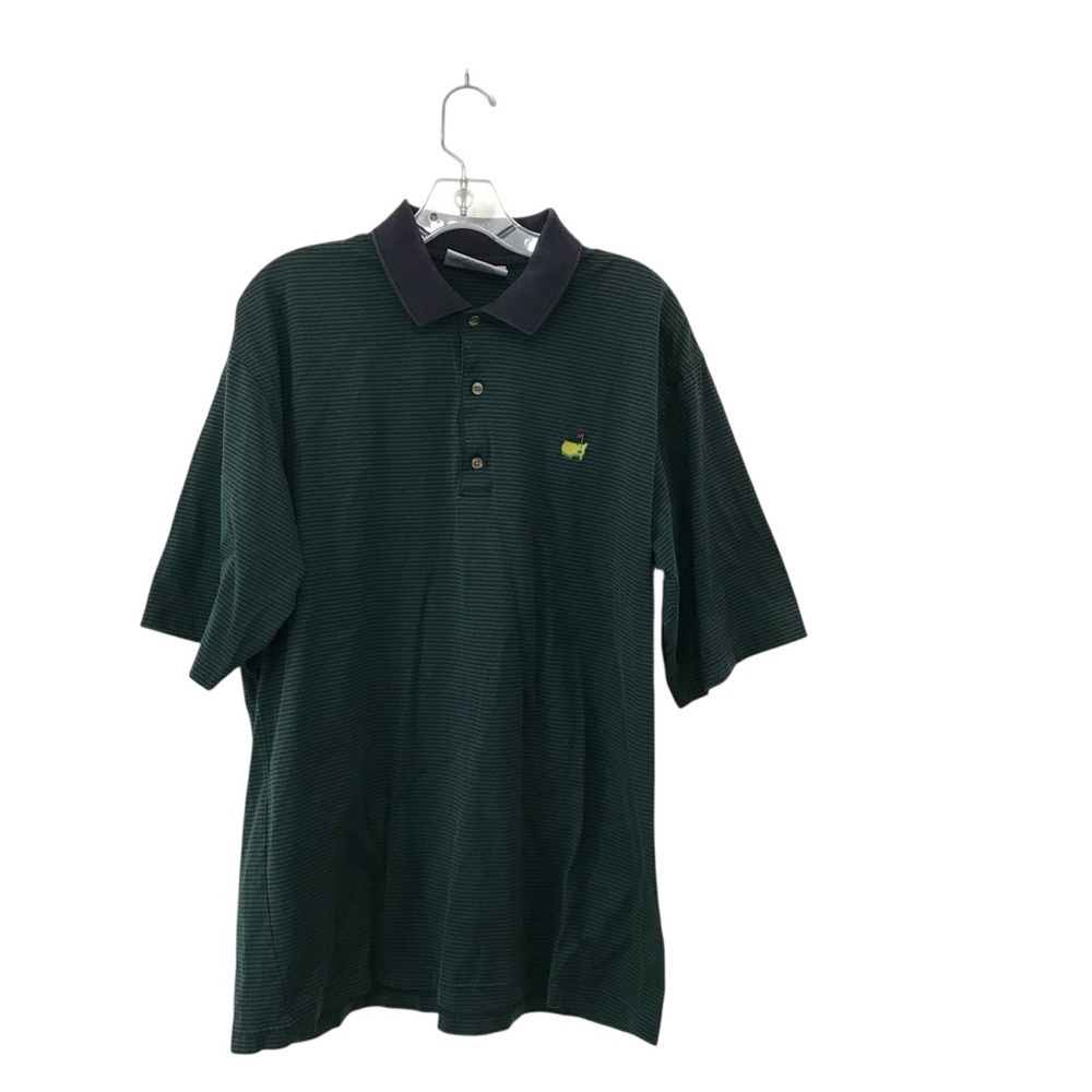 Augusta National Golf Shirt Men’s Large Green Blue Stripe Polo Masters Slazenger